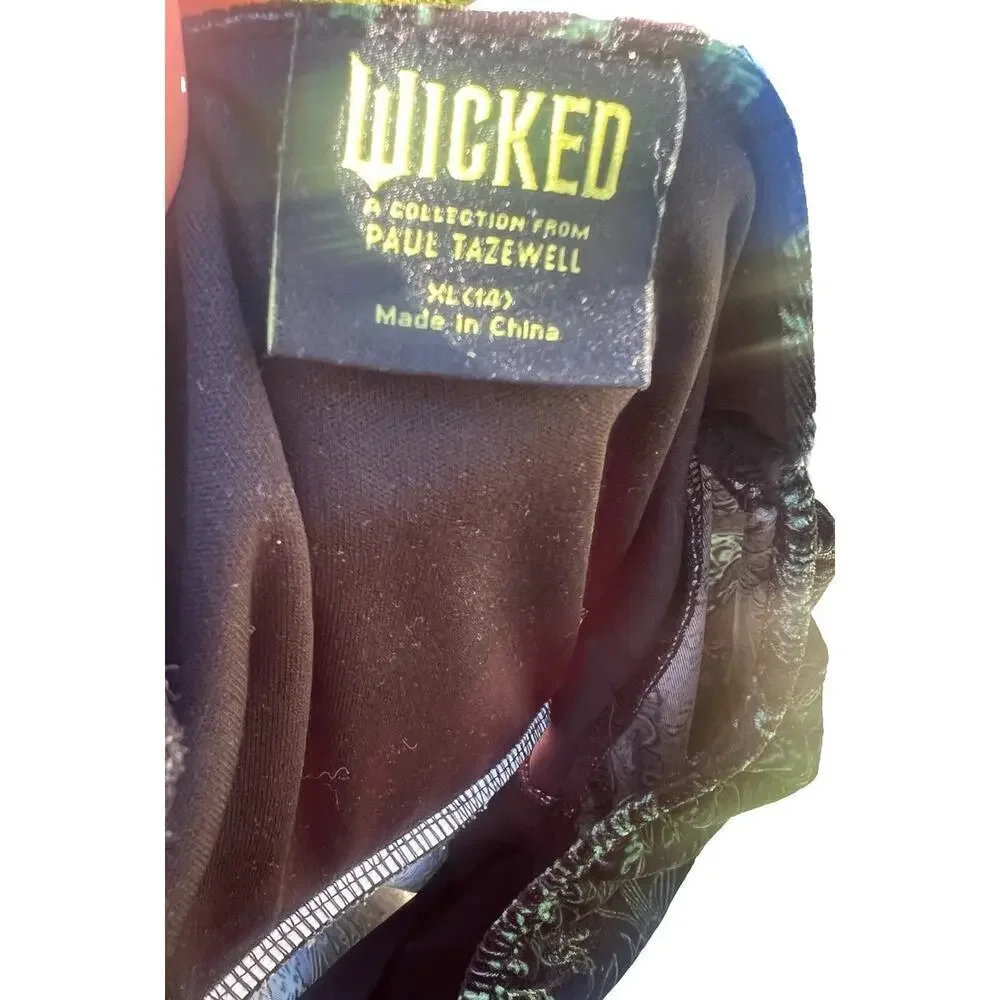 Wicked Paul Tazewell Black Green Velvet Dress XL (14) Celestial Print